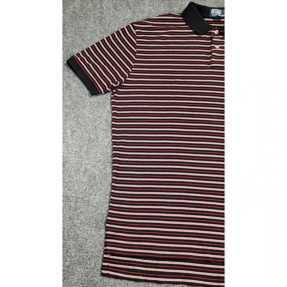 Vtg Polo Ralph Lauren Men's Red Black Striped Pony Short-Sleeve T-Shirt Size XL